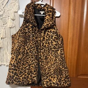 Cato Leopard Print Puffer Vest in Brown and Black